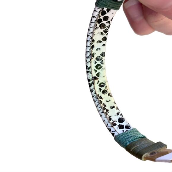 Leather Python print beaded cuff bracelet - Picture 3 of 5